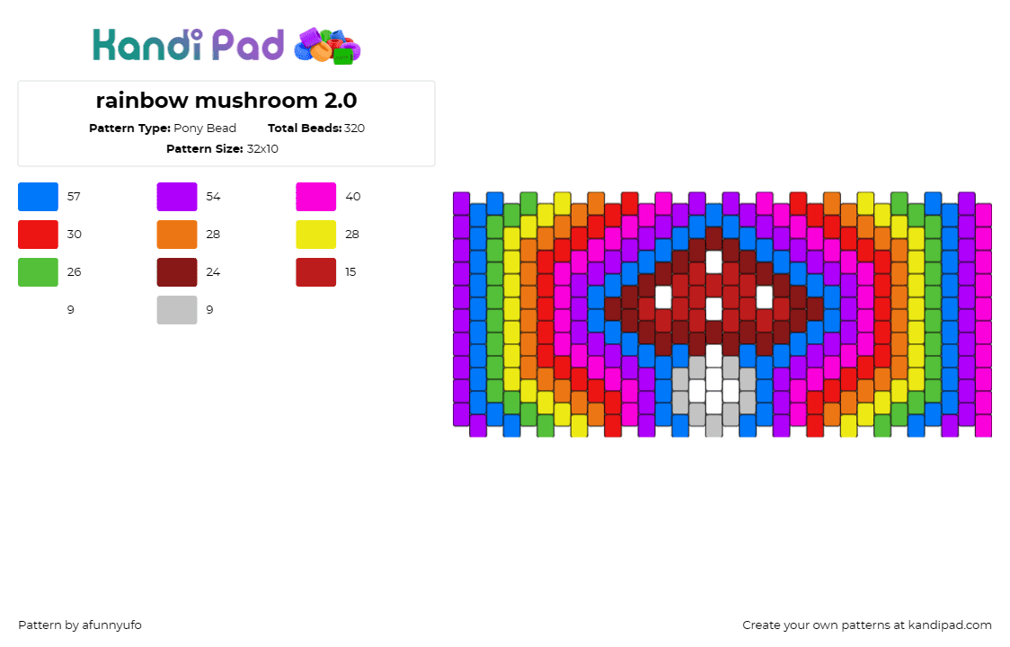 rainbow mushroom 2.0 - Pony Bead Pattern by afunnyufo on Kandi Pad - mushroom,rainbow,trippy,colorful,cuff,psychedelic,vibrant,splash,red