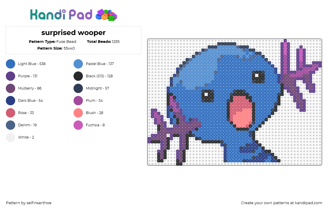 surprised wooper - Fuse Bead Pattern by selfinserthoe on Kandi Pad - blue,wooper,pokemon