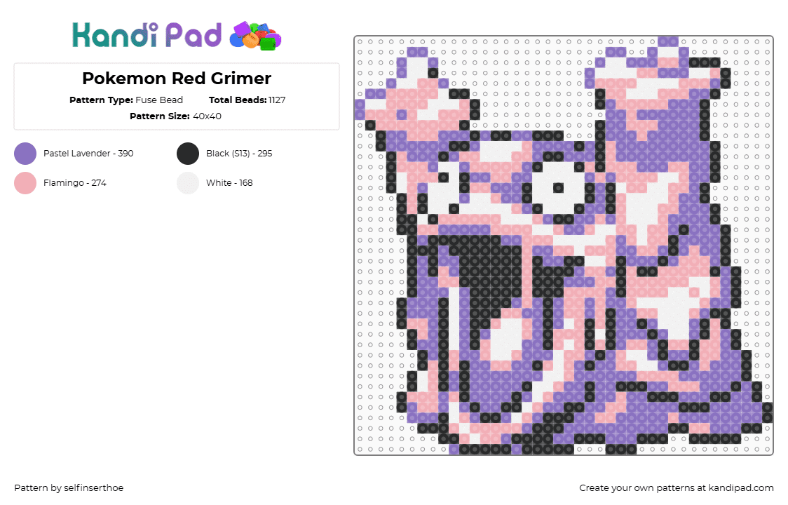Pokemon Red Grimer - Fuse Bead Pattern by selfinserthoe on Kandi Pad - blue,beige,pokemon,pokemon red,grimer