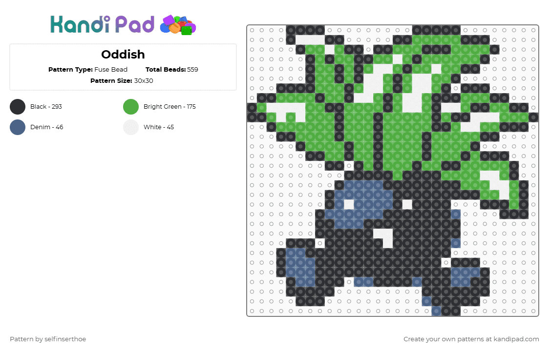 Oddish - Fuse Bead Pattern by selfinserthoe on Kandi Pad - green