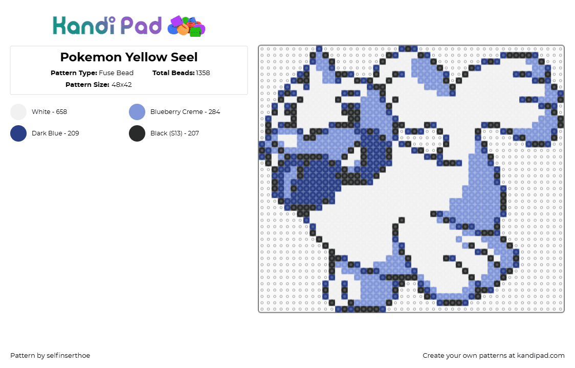 Pokemon Yellow Seel - Fuse Bead Pattern by selfinserthoe on Kandi Pad - seel,cute,character,tongue,gaming,video game,pokemon,blue,light blue,pokemon yellow