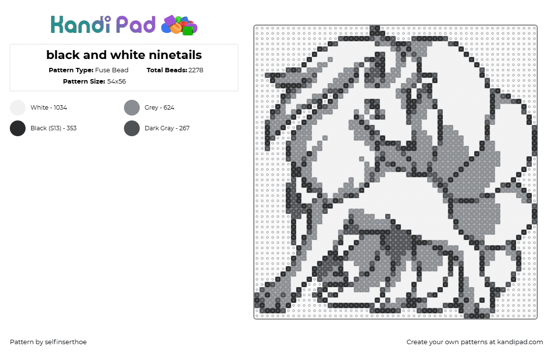 black and white ninetails - Fuse Bead Pattern by selfinserthoe on Kandi Pad - gray,white,ninetails,pokemon,pokemon yellow