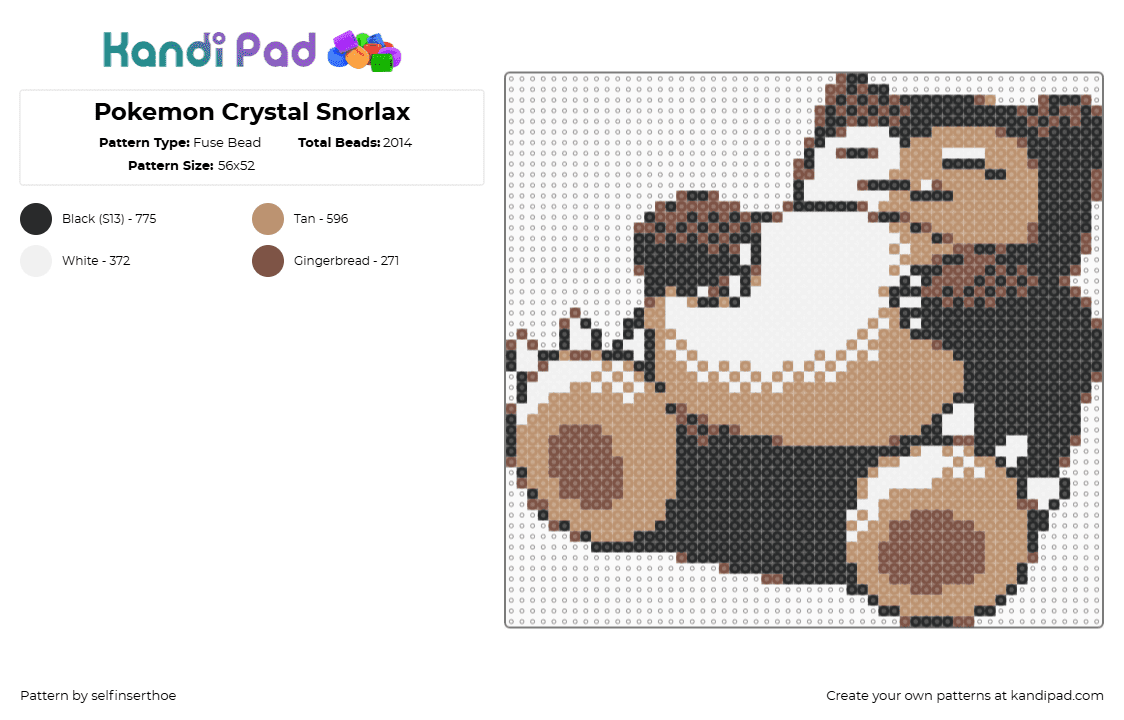 Pokemon Crystal Snorlax - Fuse Bead Pattern by selfinserthoe on Kandi Pad - beige,tan,snorlax,pokemon,pokemon crystal