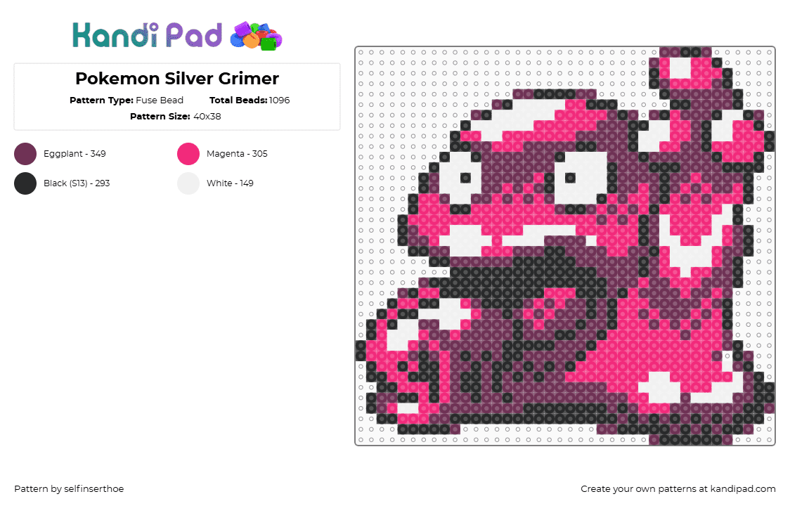 Pokemon Silver Grimer - Fuse Bead Pattern by selfinserthoe on Kandi Pad - pink,pokemon,pokemon silver,grimer