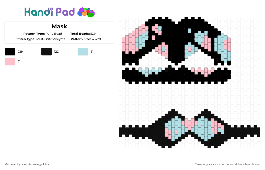 Mask - Pony Bead Pattern by weirdscenegoblin on Kandi Pad - black,pink,light blue