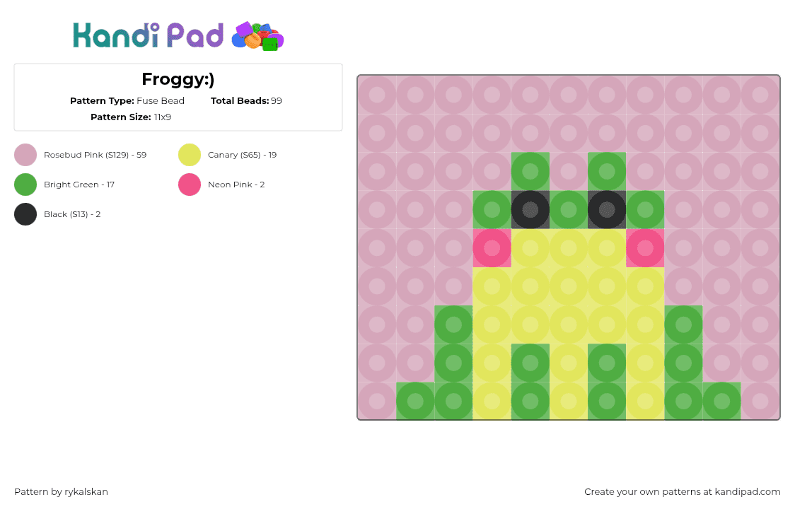 Froggy:) - Fuse Bead Pattern by rykalskan on Kandi Pad - pink