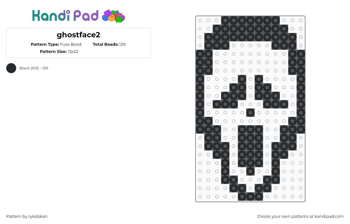 ghostface2 - Fuse Bead Pattern by rykalskan on Kandi Pad - black