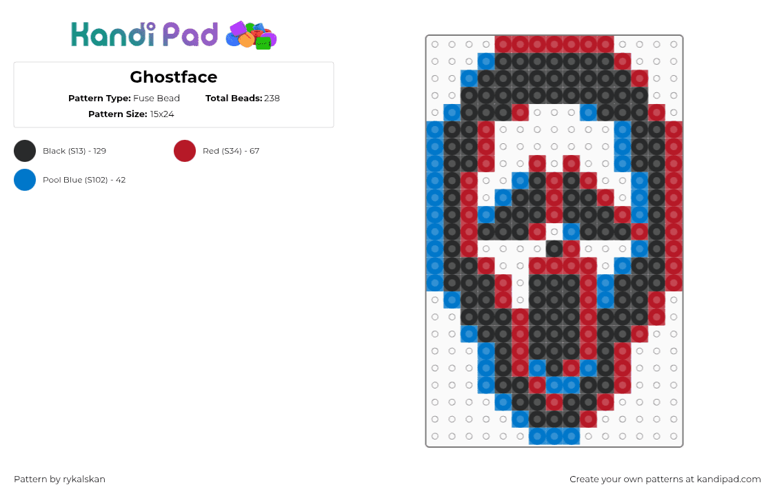 Ghostface - Fuse Bead Pattern by rykalskan on Kandi Pad - red,blue