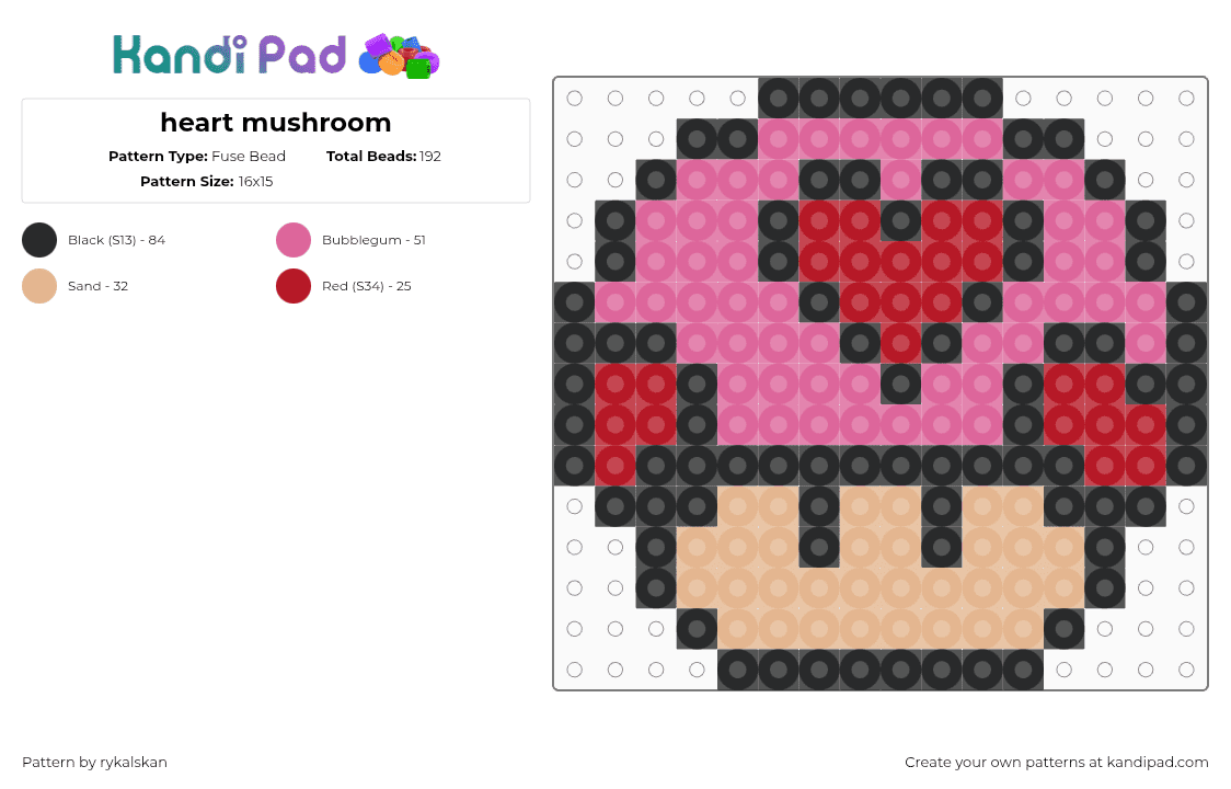 heart mushroom - Fuse Bead Pattern by rykalskan on Kandi Pad - pink