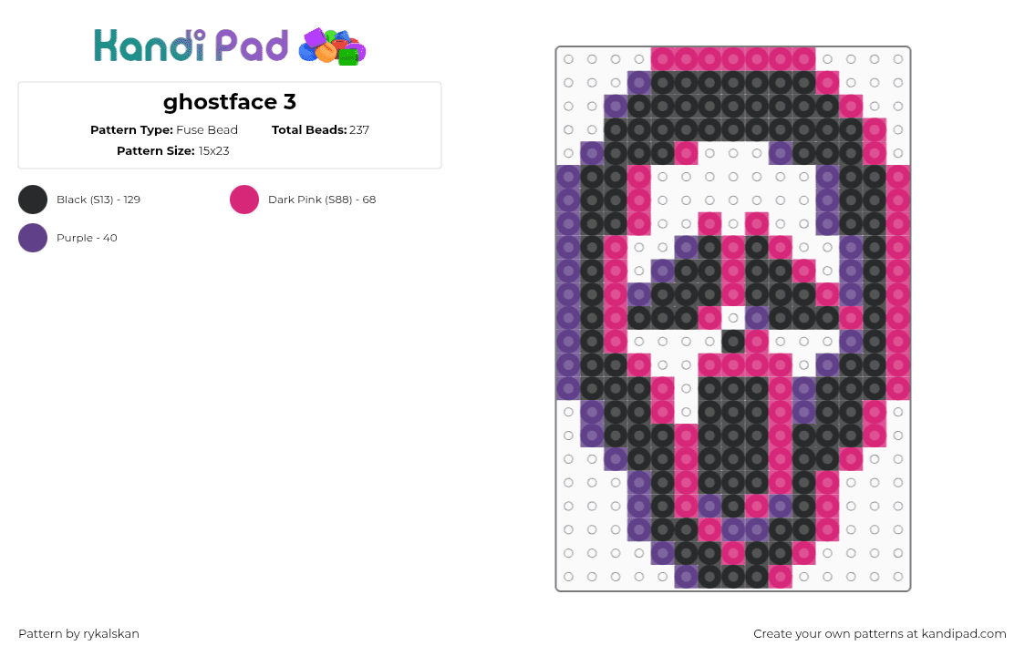 ghostface 3 - Fuse Bead Pattern by rykalskan on Kandi Pad - pink,purple