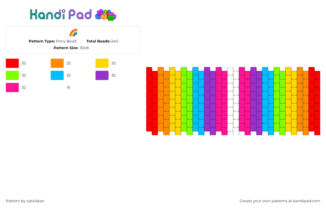 🌈 - Pony Bead Pattern by rykalskan on Kandi Pad - orange,green,purple,colorful