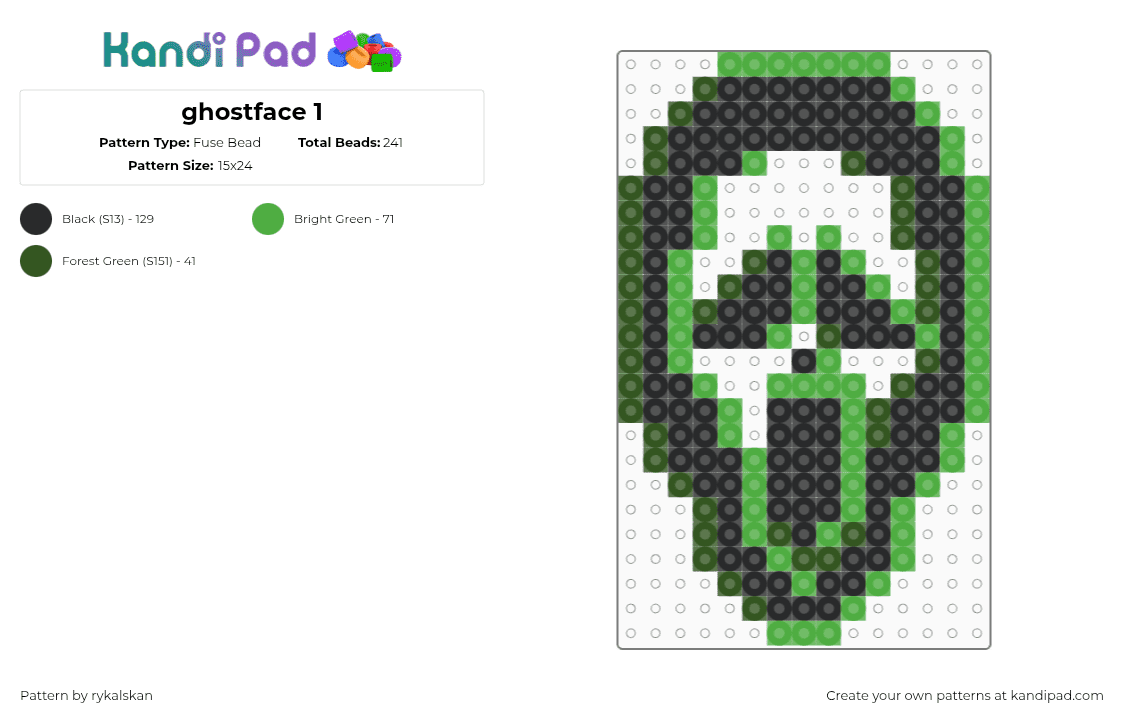 ghostface 1 - Fuse Bead Pattern by rykalskan on Kandi Pad - green,gold