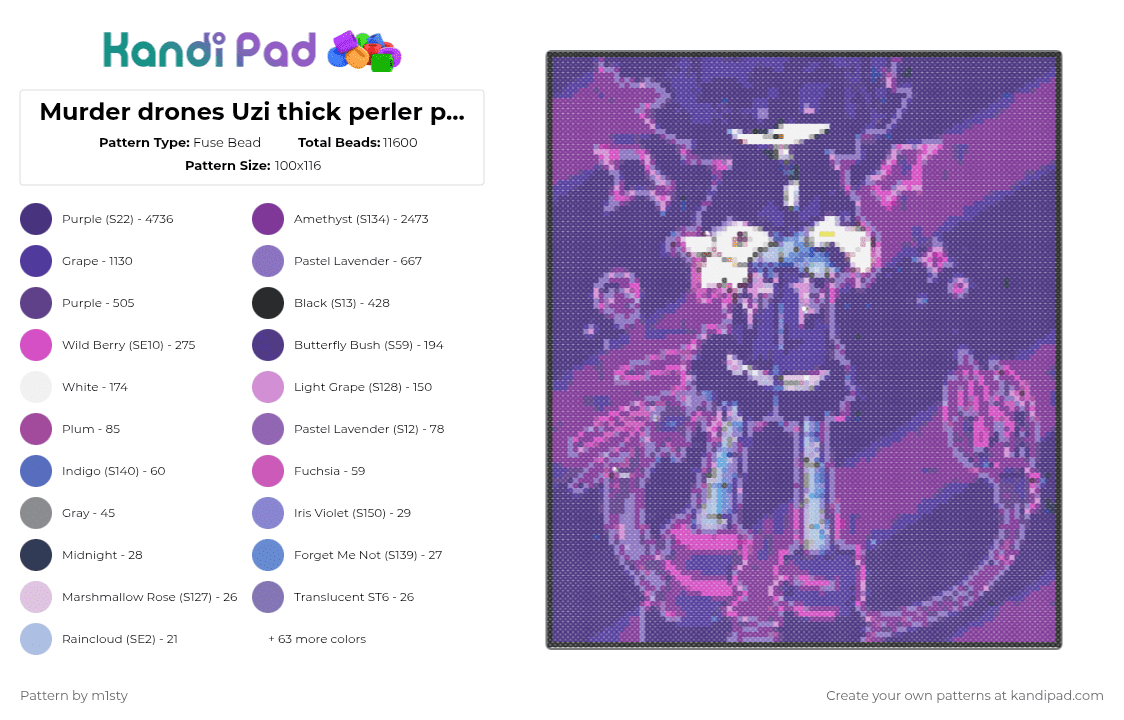 Murder drones Uzi thick perler poster - Fuse Bead Pattern by m1sty on Kandi Pad - 