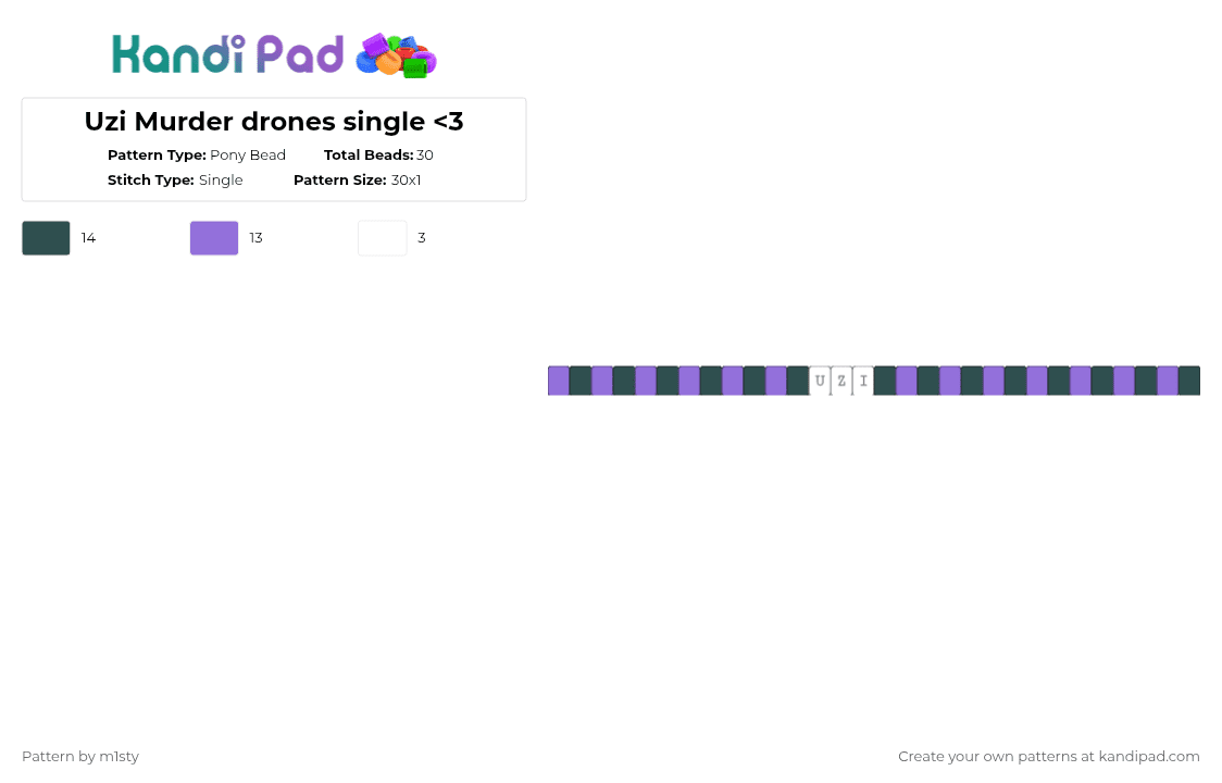Uzi Murder drones single - Pony Bead Pattern by m1sty on Kandi Pad - gray,purple