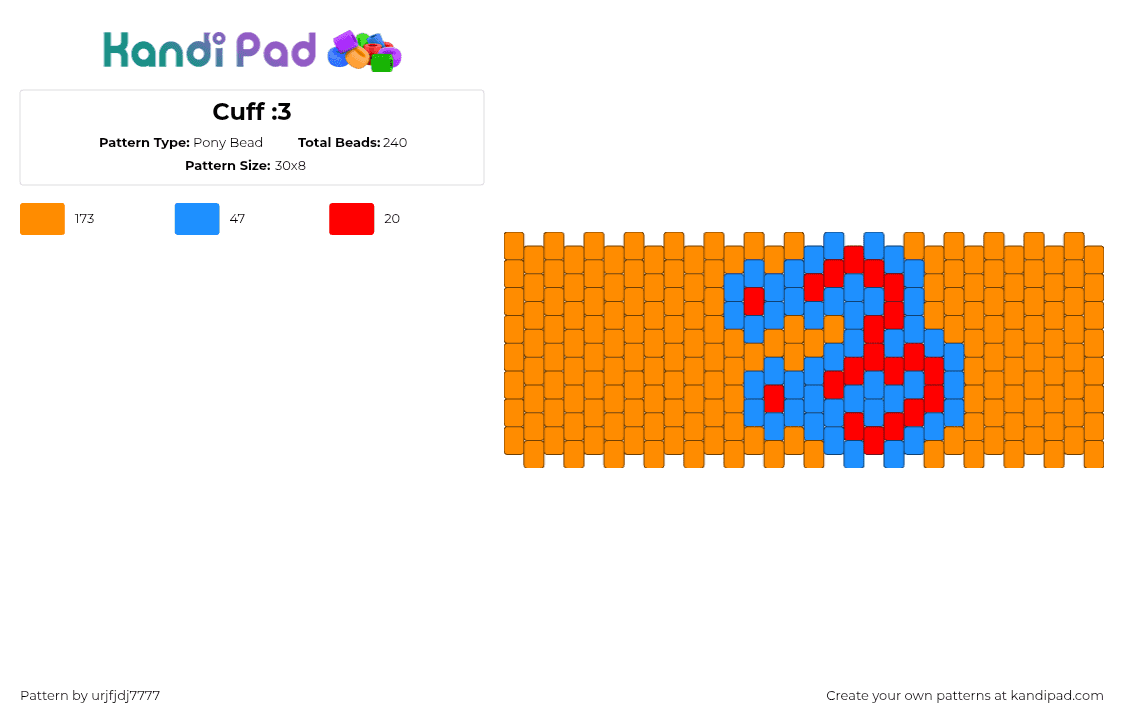 Cuff :3 - Pony Bead Pattern by urjfjdj7777 on Kandi Pad - orange