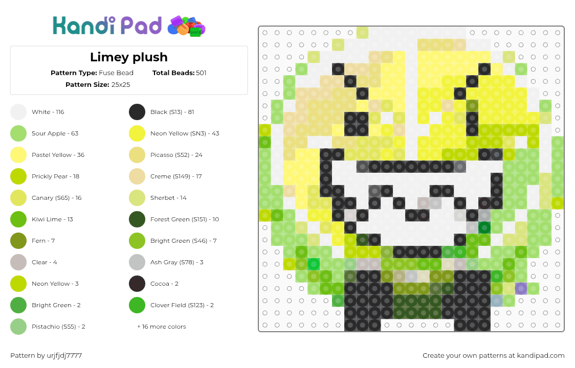 Limey plush - Fuse Bead Pattern by urjfjdj7777 on Kandi Pad - yellow,beige,green