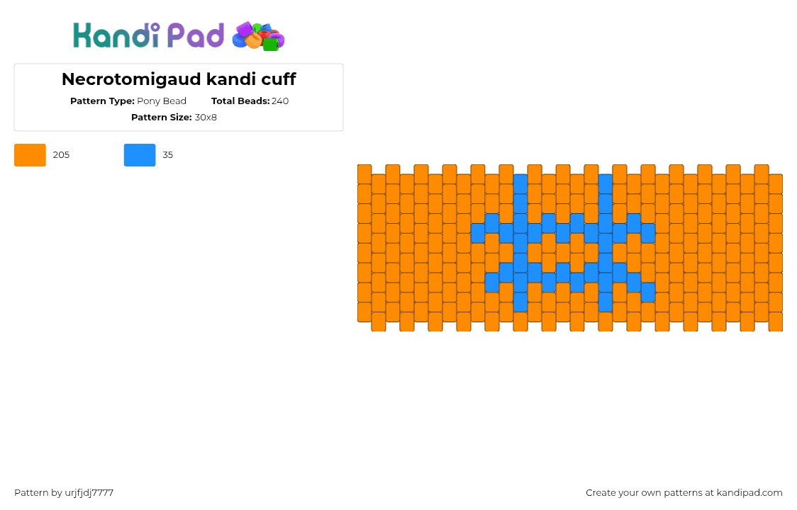 Necrotomigaud kandi cuff - Pony Bead Pattern by urjfjdj7777 on Kandi Pad - orange