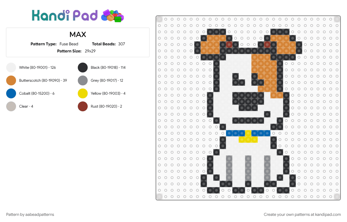 MAX - Fuse Bead Pattern by aabeadpatterns on Kandi Pad - gray, orange, white