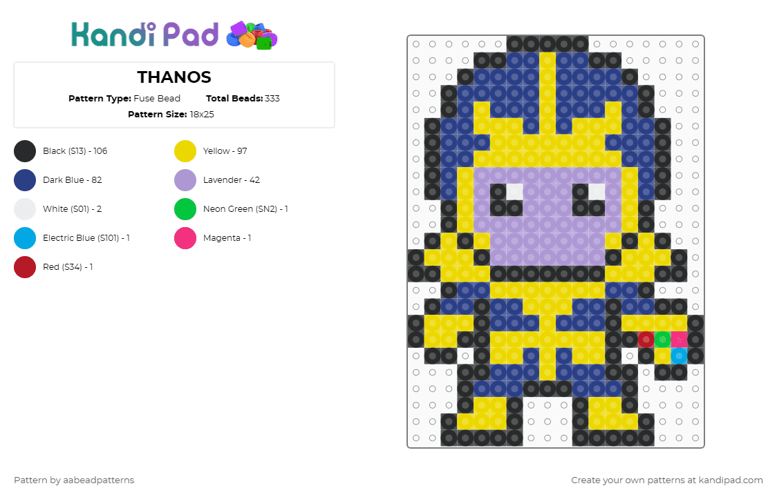 THANOS - Fuse Bead Pattern by aabeadpatterns on Kandi Pad - yellow,blue,pink