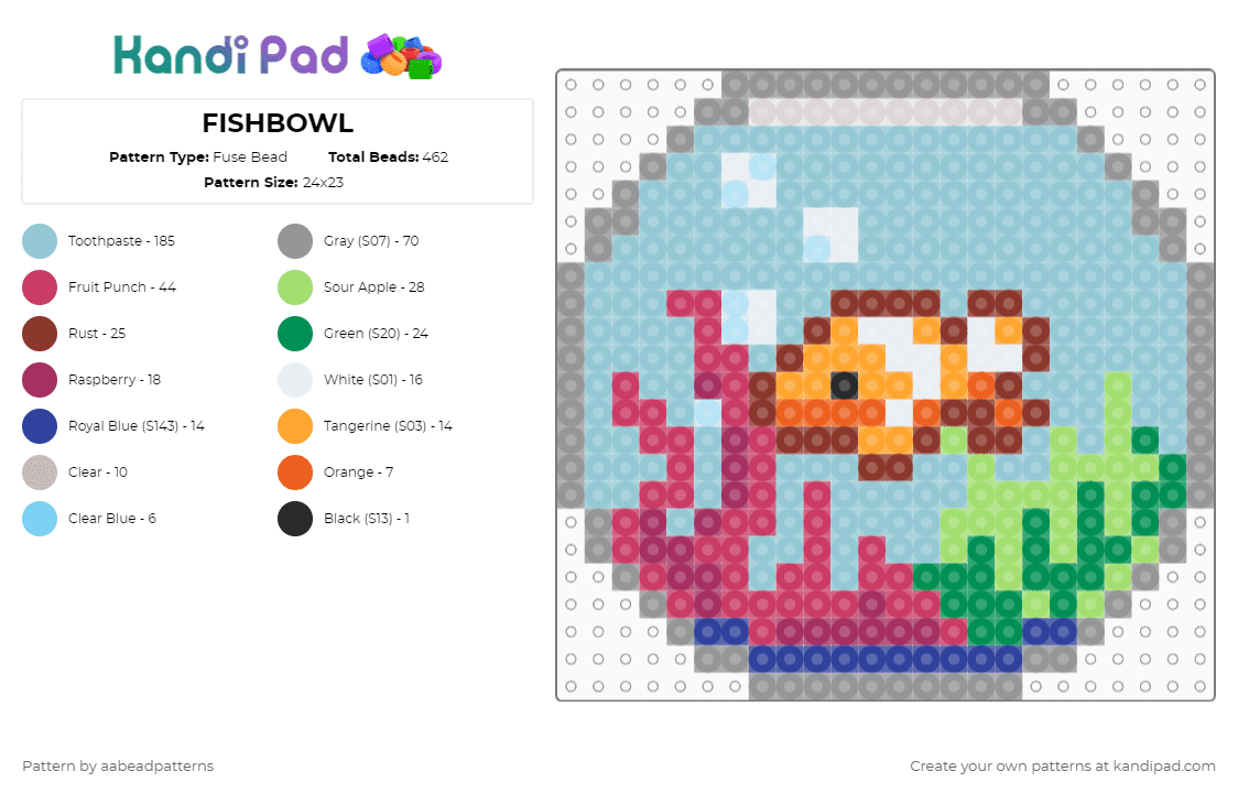 FISHBOWL - Fuse Bead Pattern by aabeadpatterns on Kandi Pad - gray,pink,green,light blue