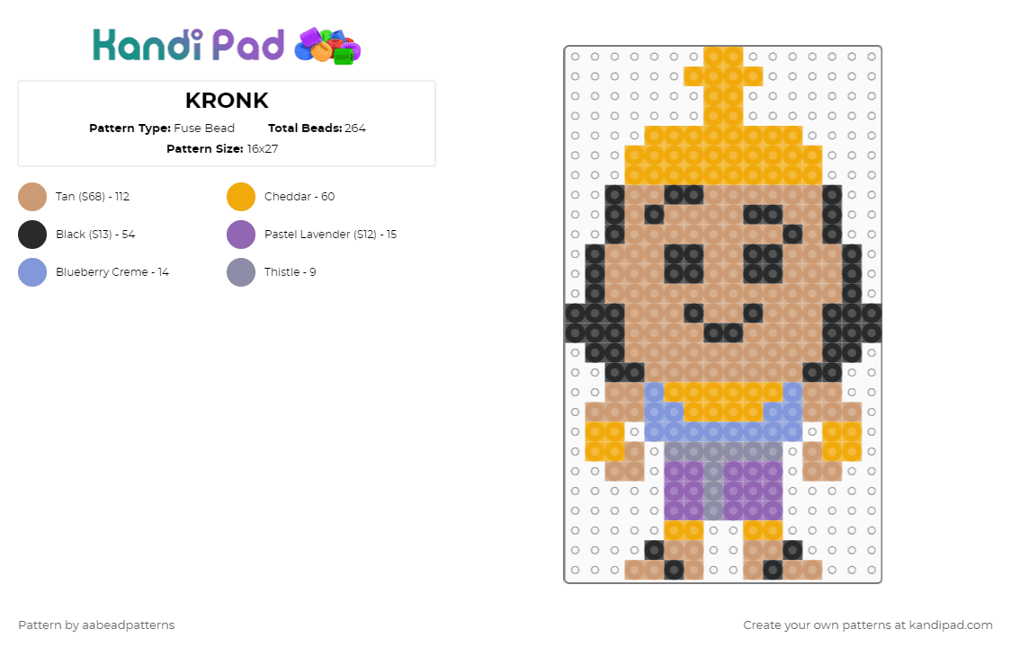 KRONK - Fuse Bead Pattern by aabeadpatterns on Kandi Pad - kronk,emperors new groove,character,animation,movie,orange,beige