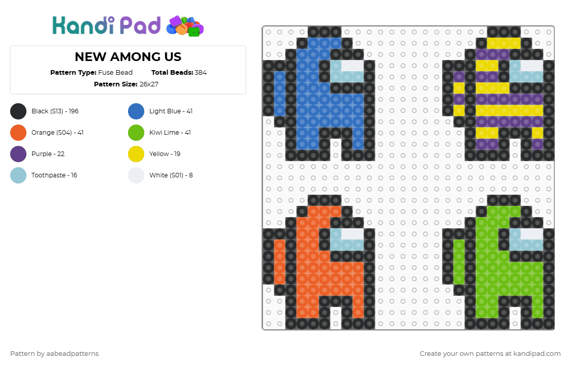 NEW AMONG US - Fuse Bead Pattern by aabeadpatterns on Kandi Pad - black,blue,orange,green