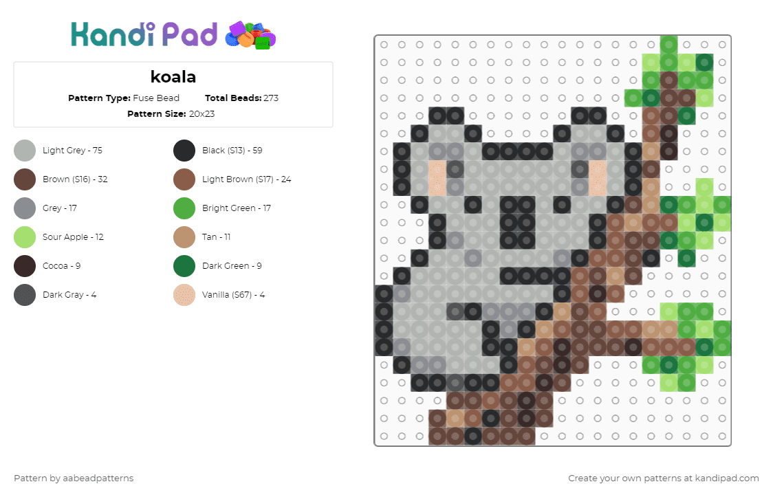 koala - Fuse Bead Pattern by aabeadpatterns on Kandi Pad - brown,beige