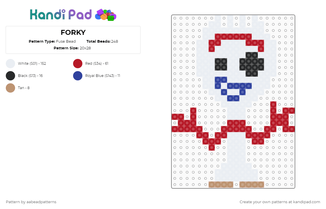 FORKY - Fuse Bead Pattern by aabeadpatterns on Kandi Pad - white,red