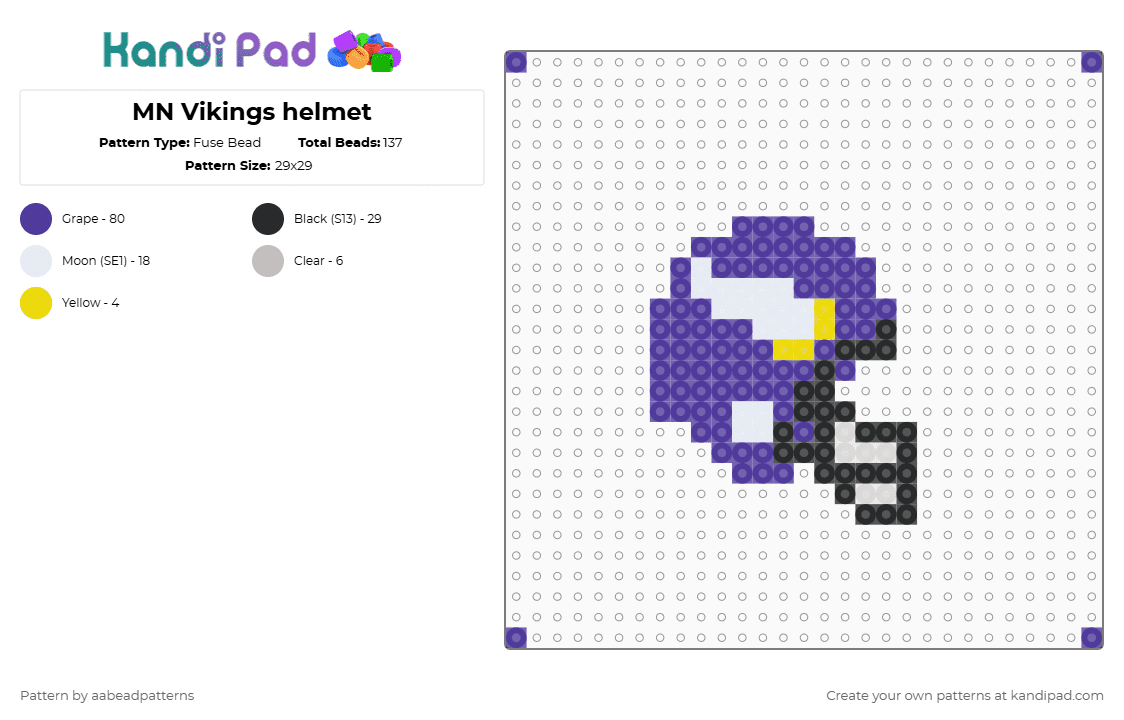 MN Vikings helmet - Fuse Bead Pattern by aabeadpatterns on Kandi Pad - purple