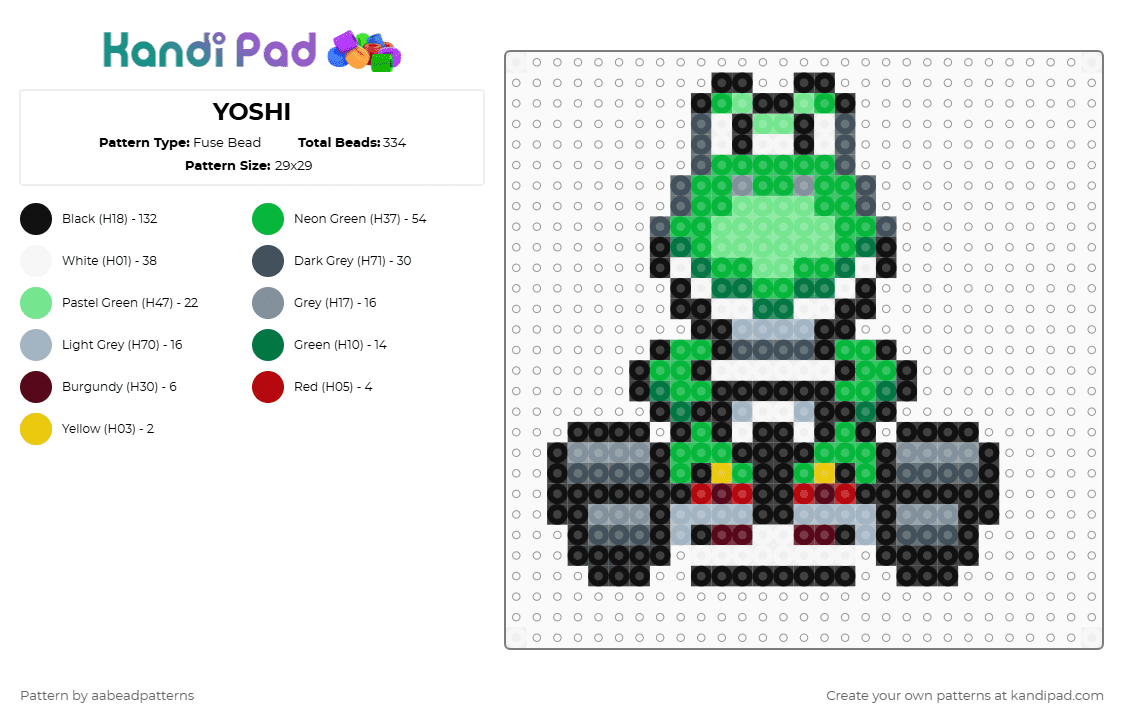 YOSHI - Fuse Bead Pattern by aabeadpatterns on Kandi Pad - black,purple,green,teal