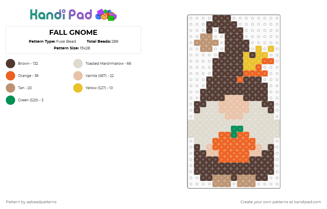 FALL GNOME - Fuse Bead Pattern by aabeadpatterns on Kandi Pad - brown,beige
