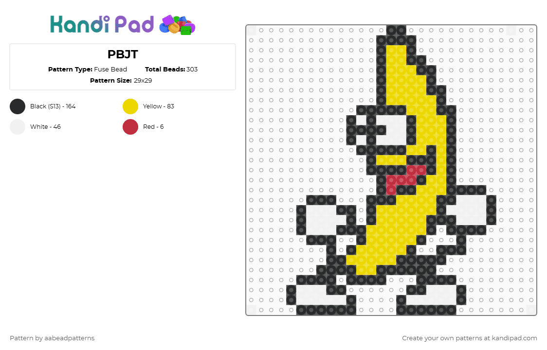 PBJT - Fuse Bead Pattern by aabeadpatterns on Kandi Pad - black,yellow