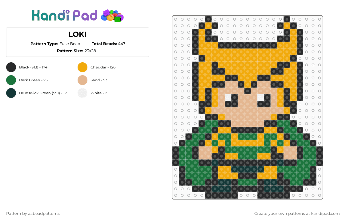 LOKI - Fuse Bead Pattern by aabeadpatterns on Kandi Pad - orange