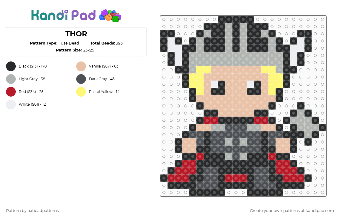 THOR - Fuse Bead Pattern by aabeadpatterns on Kandi Pad - beige