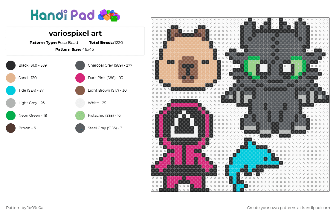 variospixel art - Fuse Bead Pattern by 1b09e0a on Kandi Pad - black,gray,beige,pink