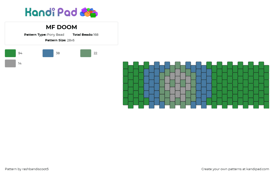 MF DOOM - Pony Bead Pattern by rashbandiscoot5 on Kandi Pad - mf doom,rap,music,skull,cuff,stylized,legendary,beats,green