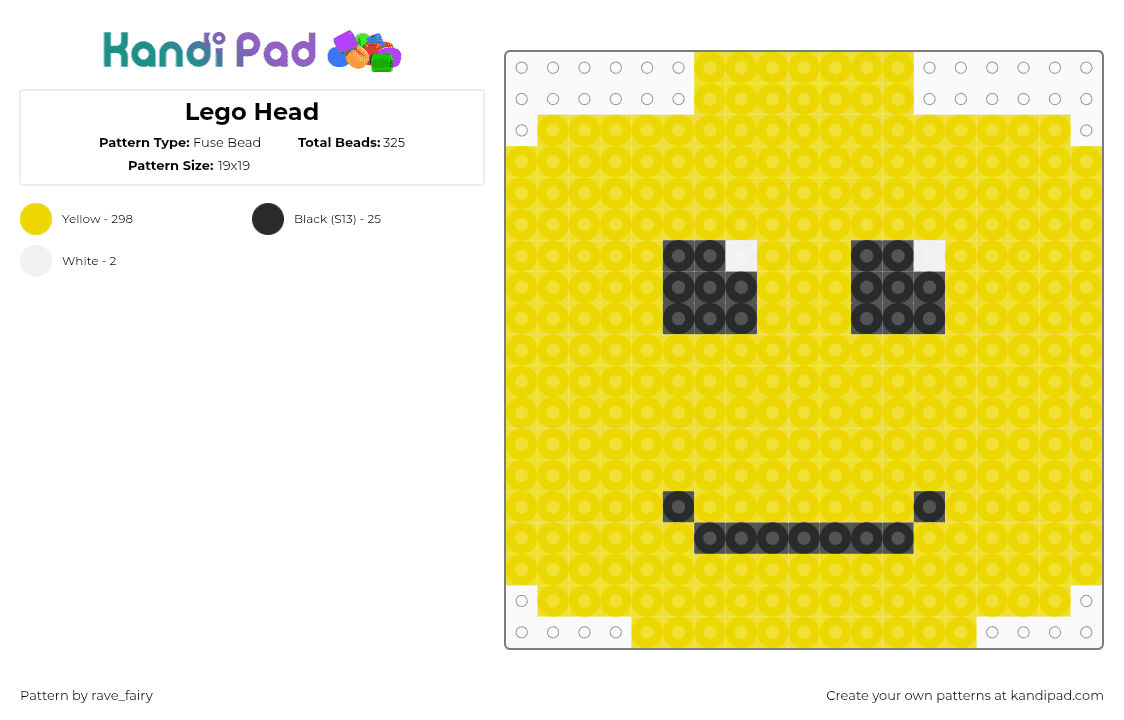 Lego Head - Fuse Bead Pattern by rave_fairy on Kandi Pad - yellow,lego
