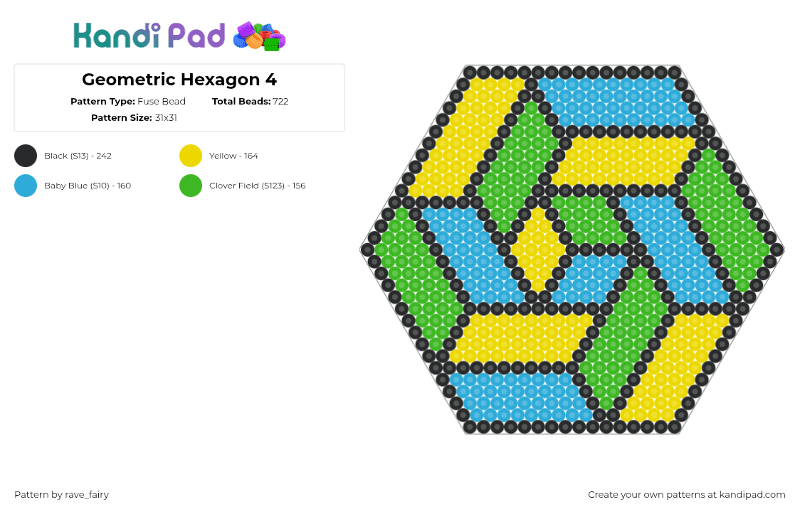 Geometric Hexagon 4 - Fuse Bead Pattern by rave_fairy on Kandi Pad - yellow,green,light blue
