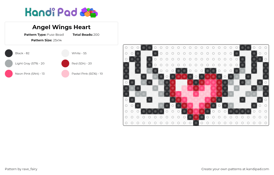 Angel Wings Heart - Fuse Bead Pattern by rave_fairy on Kandi Pad - red,heart,angel,perler,pattern,kandi