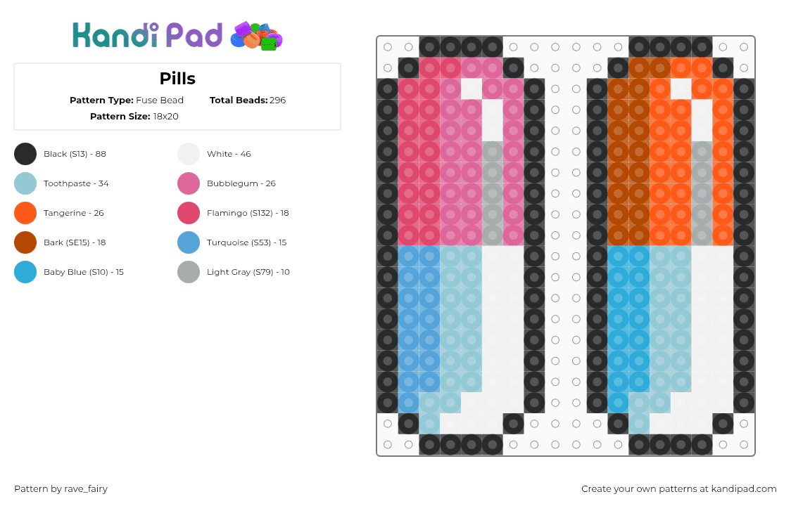 Pills - Fuse Bead Pattern by rave_fairy on Kandi Pad - light blue,red,pill,perler,kandi,pattern,pink,orange