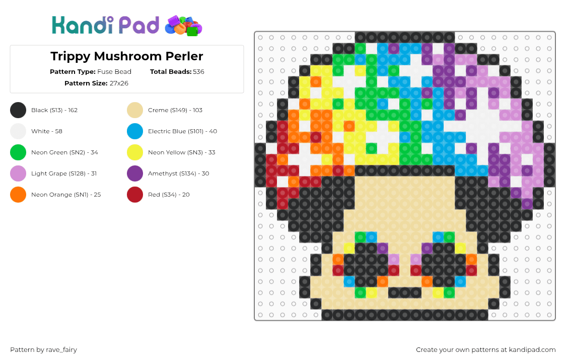 Trippy Mushroom Perler - Fuse Bead Pattern by rave_fairy on Kandi Pad - beige,pink,mushroom,trippy,rainbow,perler,kandi