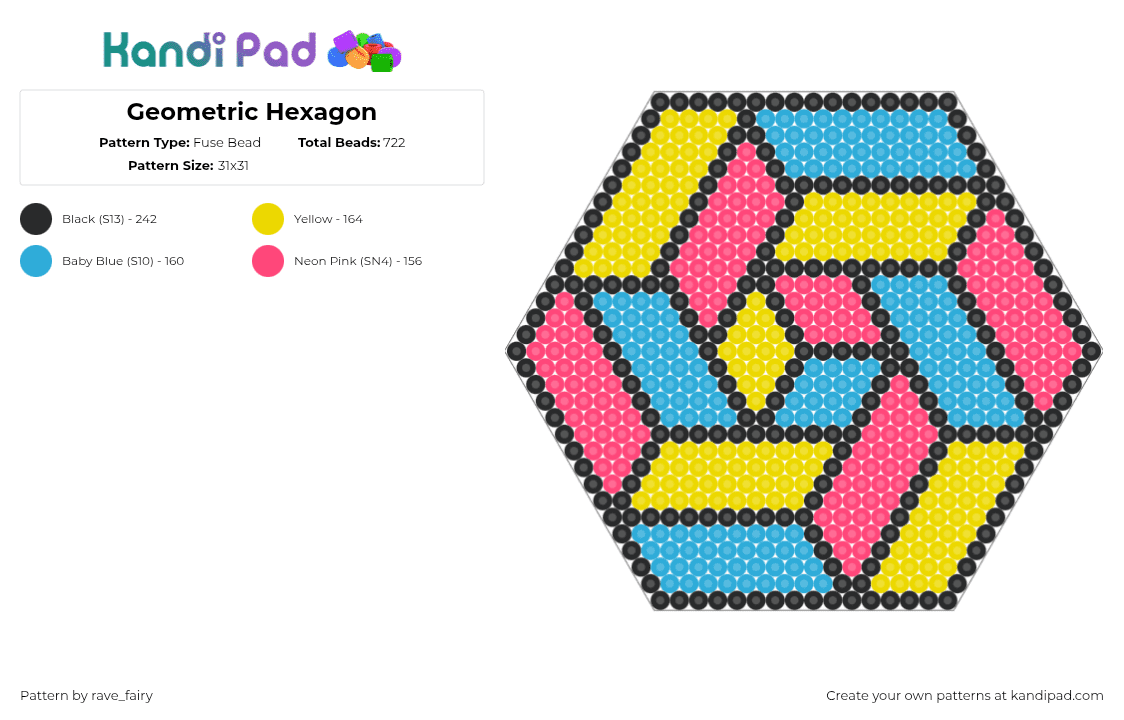 Geometric Hexagon Fuse Bead Pattern - Kandi Pad | Kandi Patterns, Fuse ...