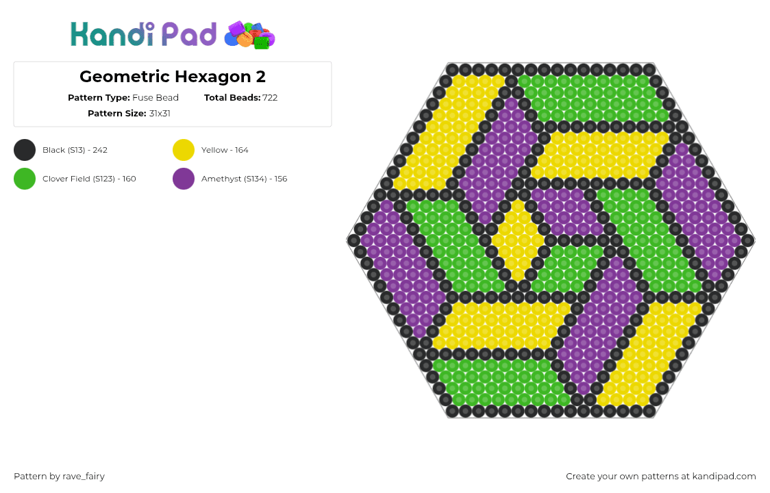 Geometric Hexagon 2 - Fuse Bead Pattern by rave_fairy on Kandi Pad - yellow,pink,green