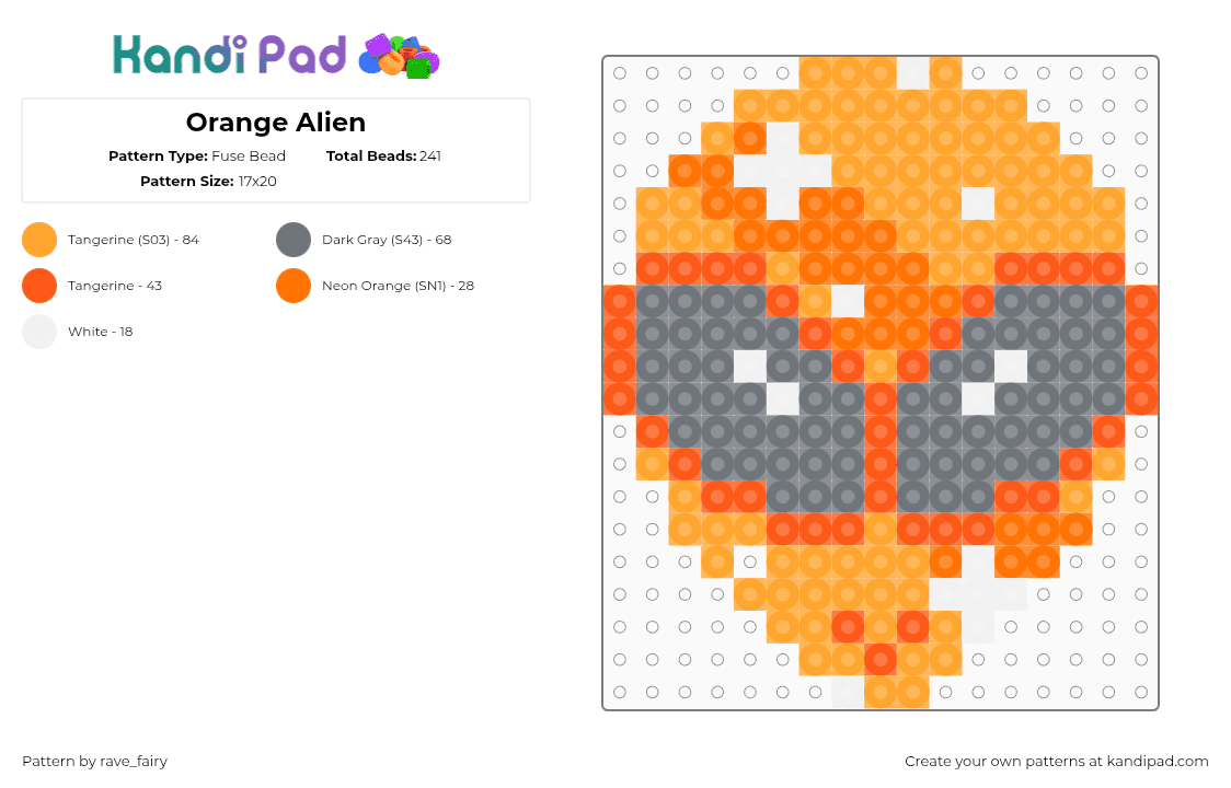 Orange Alien - Fuse Bead Pattern by rave_fairy on Kandi Pad - orange,gray,alien,perler,necklace