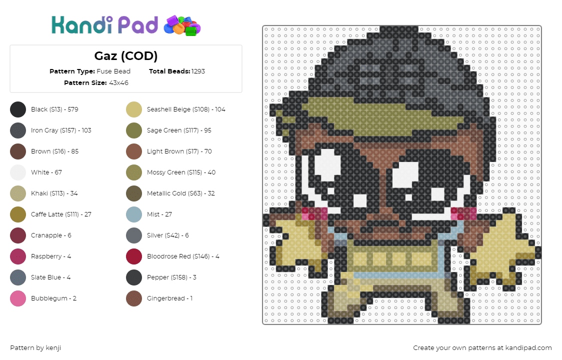 Gaz (COD) - Fuse Bead Pattern by kenji on Kandi Pad - black,tan,gold,purple,colorful,gaz,video game,cod,mw2,call of duty,kyle garrick