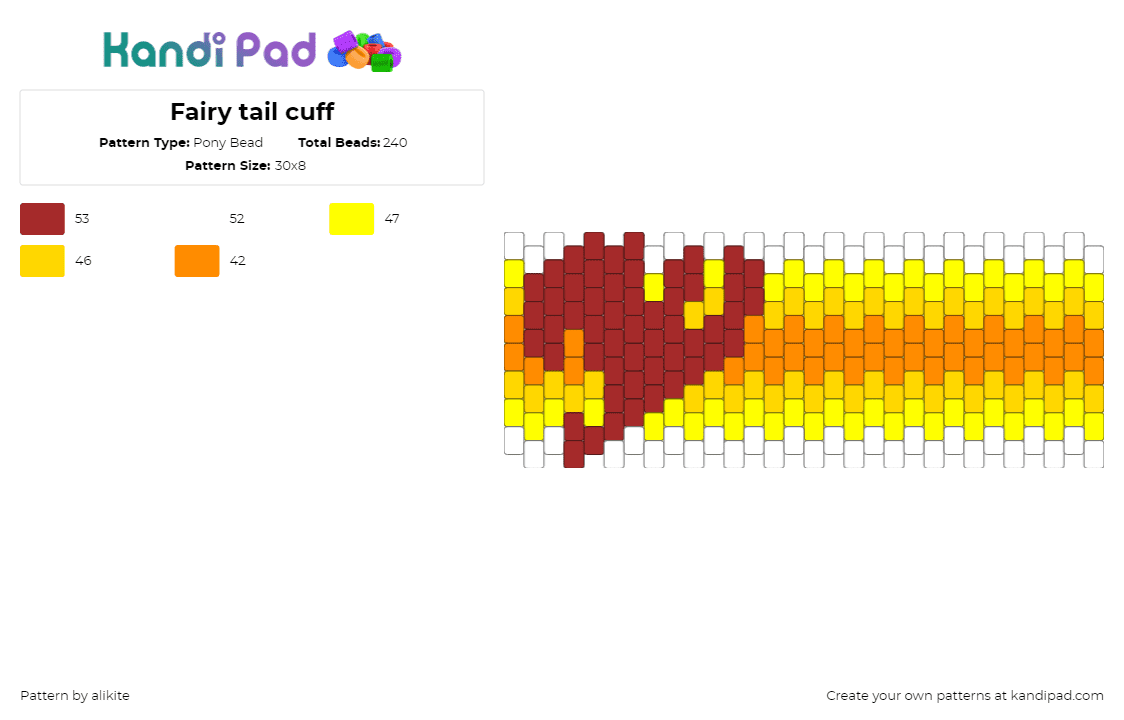 Fairy tail cuff - Pony Bead Pattern by alikite on Kandi Pad - yellow
