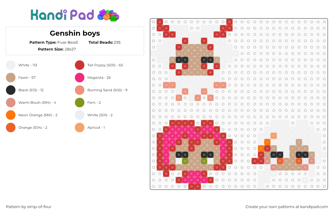 Genshin boys - Fuse Bead Pattern by simp-of-four on Kandi Pad - beige,red