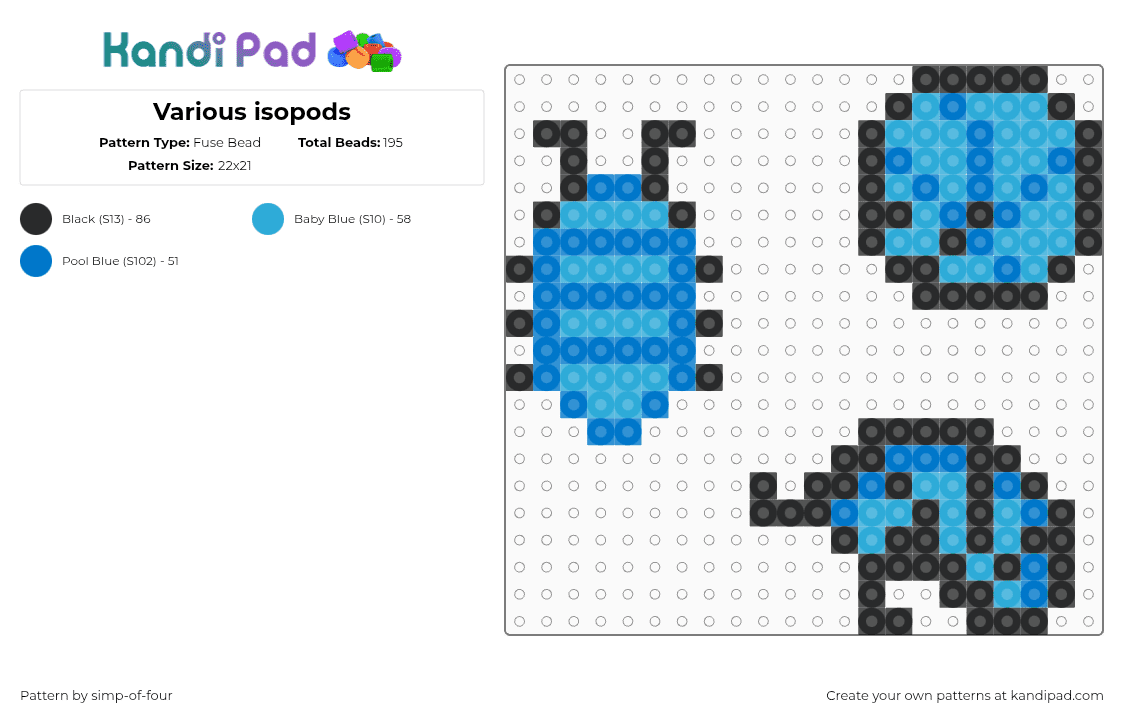 Various isopods - Fuse Bead Pattern by simp-of-four on Kandi Pad - light blue,blue