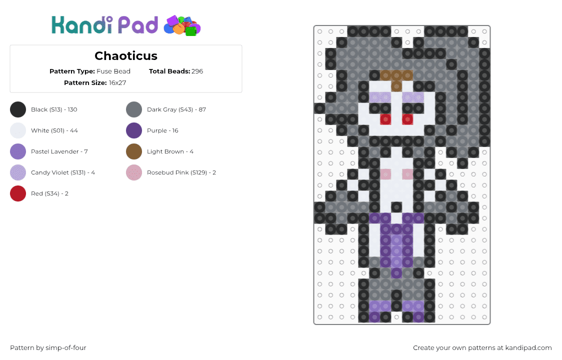 Chaoticus - Fuse Bead Pattern by simp-of-four on Kandi Pad - black,gray