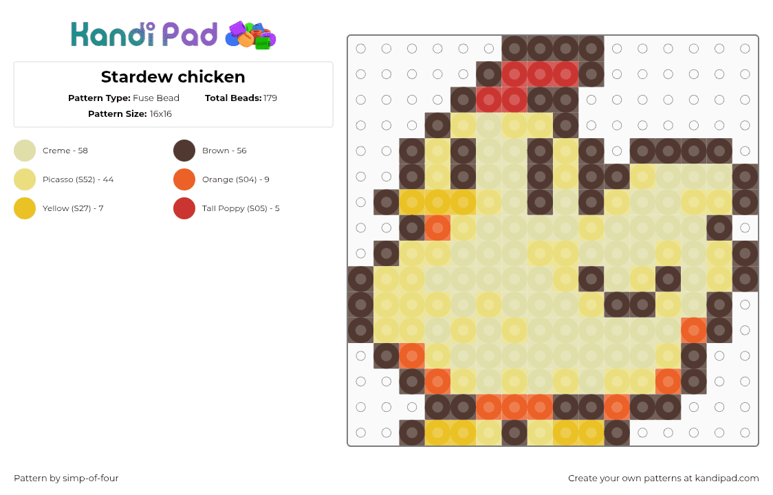 Stardew chicken - Fuse Bead Pattern by simp-of-four on Kandi Pad - yellow,brown